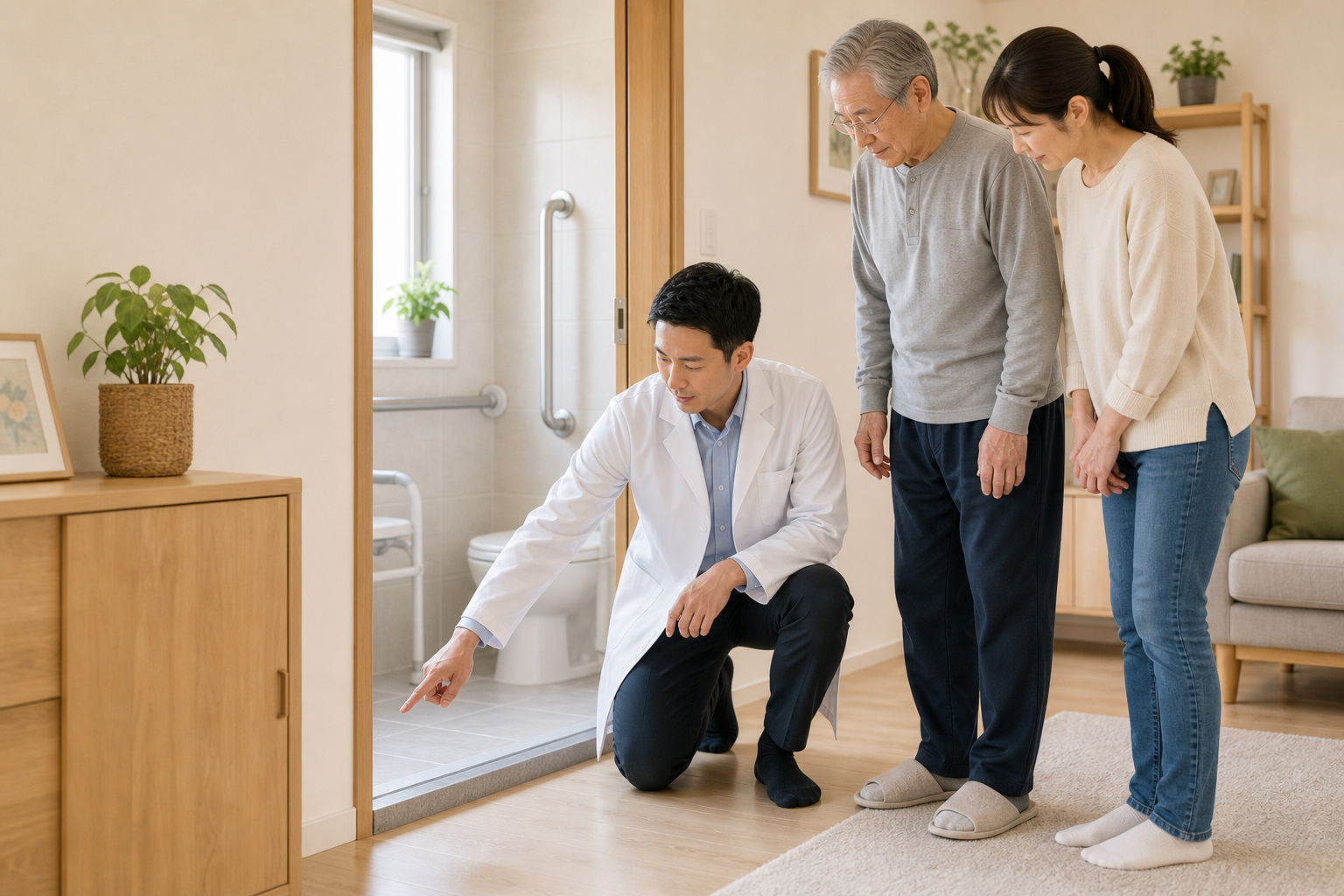 白袍治療師在家中評估環境與動線安全